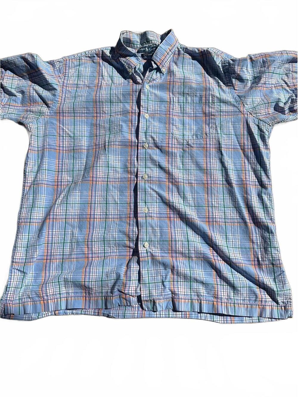 Ralph Lauren Bob Camp Large Blue Madras Plaid Shirt